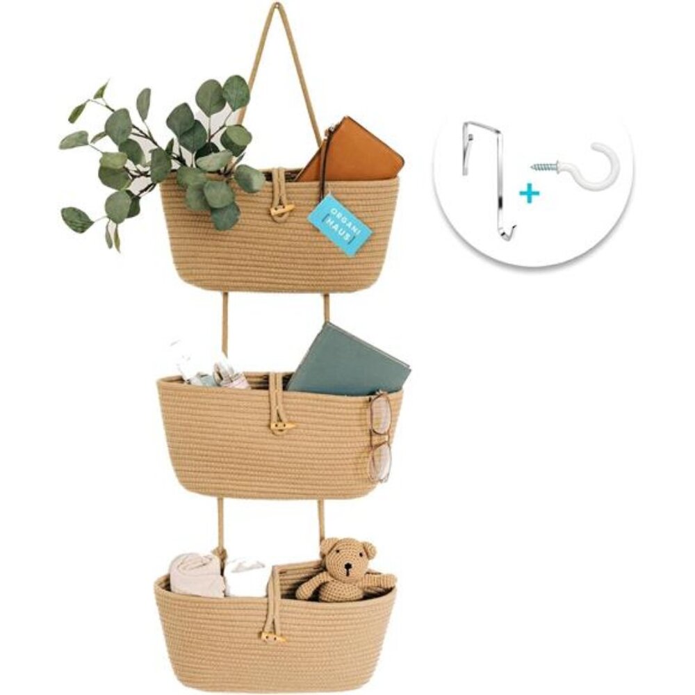 Over the Door HangingBasket for Organizing,3-Tier Hanging WallBasket for Storage